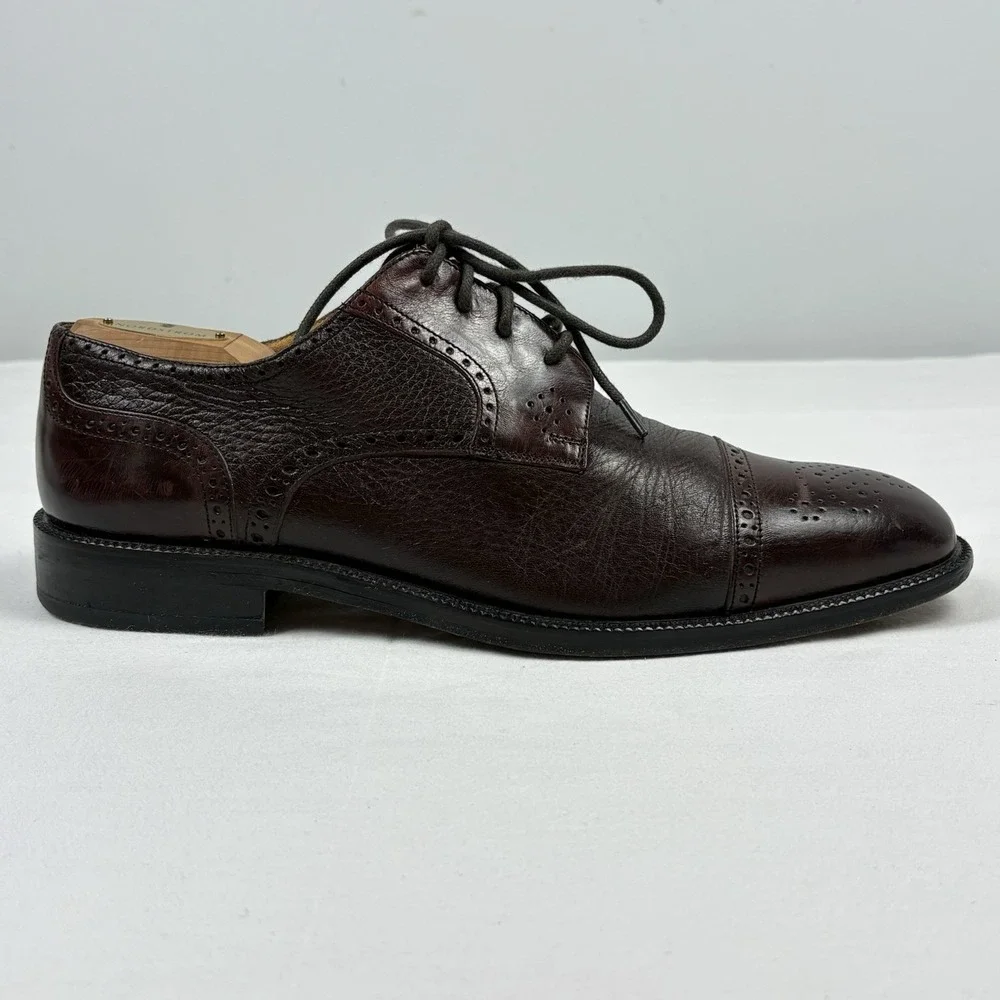Johnston & Murphy Cellini Medallion Cap Toe Oxfords 11M Burgundy Leather Italy